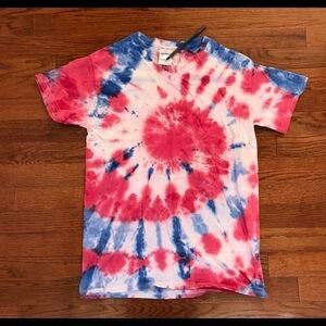 TIE DYE V NECK T-SHIRT RED WHITE BLUE SUMMER USA JULY 4 MEMORIAL DAY SMALL